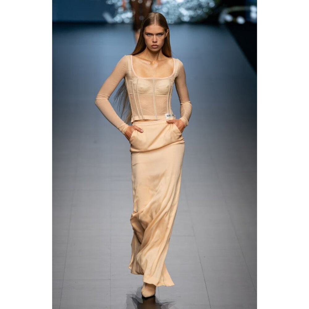 DOLCE & GABBANA SS23 1997-98 Re-issue Size 6 Beige Silk Blend Pencil Long Skirt - Picture 2 of 7